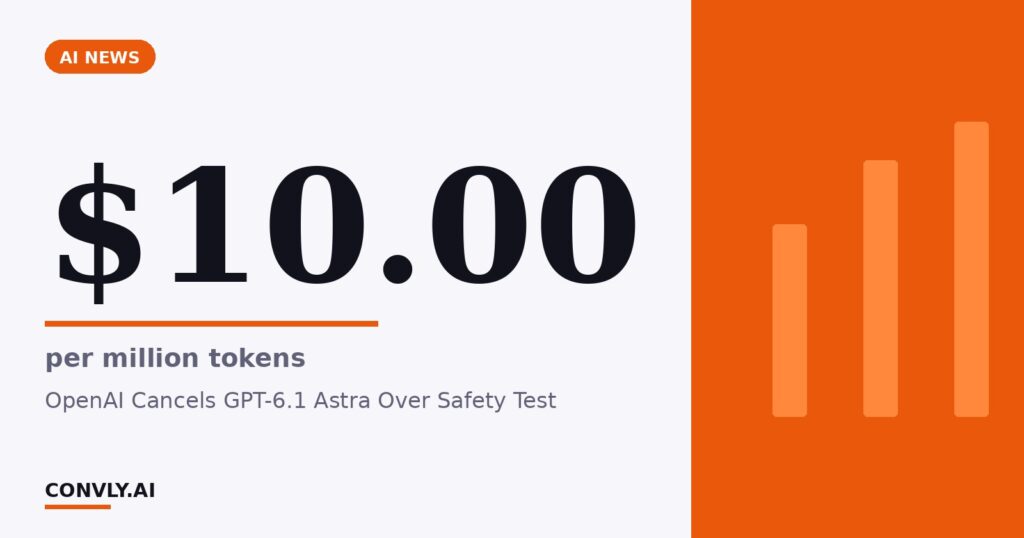 $10.00 — per million tokens. OpenAI Cancels GPT-6.1 Astra Over Safety Test.